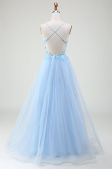 Lyseblå korsett Prom kjole med perler