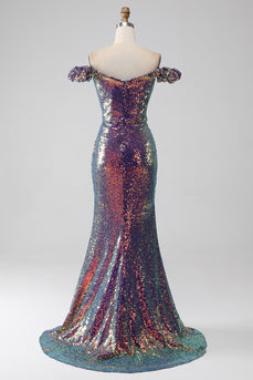 Sparkly Mermaid Off The Shoulder Purple Prom Dress med Slit