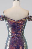 Sparkly Mermaid Off The Shoulder Purple Prom Dress med Slit