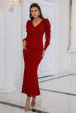 Burgunder Havfrue Prom Kjole med Ruffles