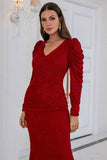 Burgunder Havfrue Prom Kjole med Ruffles