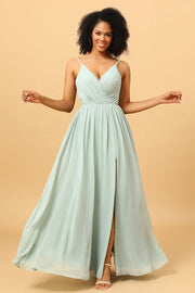 Mint Green A-Line Ruched Chiffon brudepike kjole