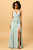 Mint Green A-Line Ruched Chiffon brudepike kjole