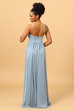 Dusty Blue A-Line Long Chiffon brudepike kjole med spalte