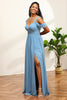 Load image into Gallery viewer, Stålblå kald skulder Chiffon brudepike kjole