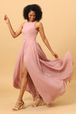 Blush Long Chiffon Plissert brudepike kjole med spalte
