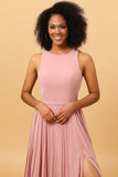 Blush Long Chiffon Plissert brudepike kjole med spalte