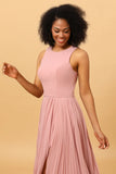 Blush Long Chiffon Plissert brudepike kjole med spalte