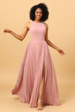 Blush Long Chiffon Plissert brudepike kjole med spalte