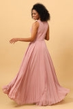 Blush Long Chiffon Plissert brudepike kjole med spalte