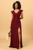 Load image into Gallery viewer, Chiffon Burgund brudepike kjole med spalte