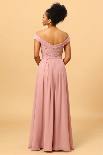 Ruffles Chiffon Pink brudepike kjole med spalte
