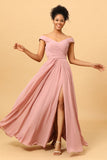 Ruffles Chiffon Pink brudepike kjole med spalte