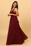 A-line Chiffon Burgund brudepike kjole