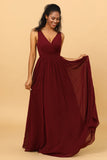 A-line Chiffon Burgund brudepike kjole