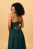 Chiffon Spaghetti stropper Green brudepike kjole med spalte