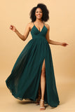 Chiffon Spaghetti stropper Green brudepike kjole med spalte