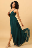 Chiffon Spaghetti stropper Green brudepike kjole med spalte