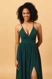 Chiffon Spaghetti stropper Green brudepike kjole med spalte