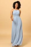 Halter Chiffon Blue brudepike kjole med volanger