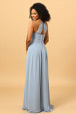 Halter Chiffon Blue brudepike kjole med volanger