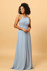 Load image into Gallery viewer, Halter Chiffon Blue brudepike kjole med volanger