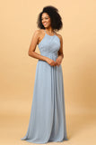 Halter Chiffon Blue brudepike kjole med volanger