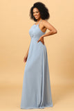 Halter Chiffon Blue brudepike kjole med volanger