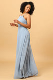 Halter Chiffon Blue brudepike kjole med volanger