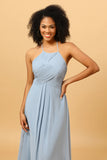 Halter Chiffon Blue brudepike kjole med volanger