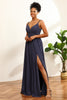Load image into Gallery viewer, Dusty Blue Ruched Long Chiffon brudepike kjole med spalte