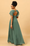 Chiffon A-line Green brudepike kjole med spalte