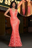 Load image into Gallery viewer, Sjarmerende Coral Mermaid Deep V Neck Sparkly Sequin Prom kjole med tilbehør
