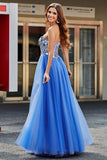 Royal Blue A-Line Sweetheart Broken Mirrors Stroppeløs korsett Long Prom Dress