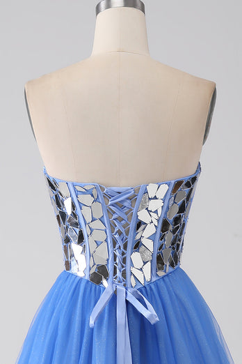 A-Line Sweetheart Mirror Royal Blue Prom kjole
