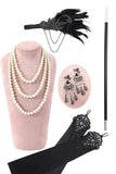 Black Paljetter Glitter Midi Flapper Kjole med 20s Tilbehør Set