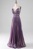 Load image into Gallery viewer, Glitter Purple A-Line Spaghetti stropper plissert Prom Dress