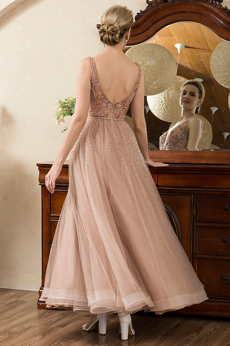Load image into Gallery viewer, Blush Beaded A Line Sparkly Evening Dress