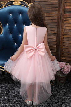 rosa høy lav blomst jente kjole med bowknot