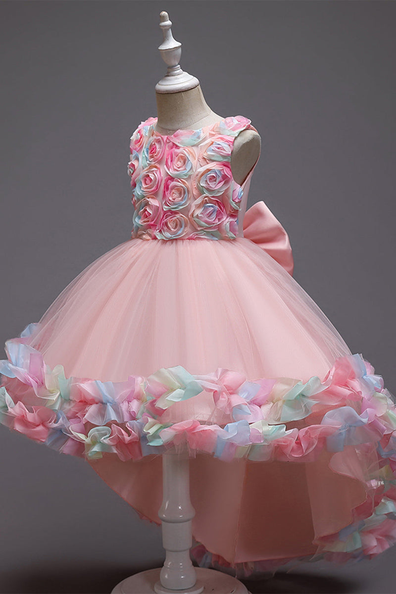 Load image into Gallery viewer, rosa blomst jente kjole med blomster og bowknot