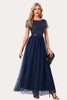 Load image into Gallery viewer, Sparkly Navy Boat Neck Beaded Long Prom Dress