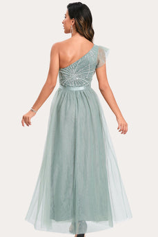 Sparkly Sage Beaded Long Tylle Prom Dress