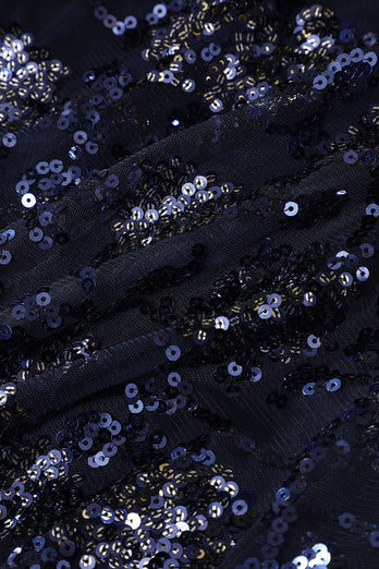 Marineblå Aftenkjole Med Perler og Paljetter