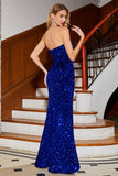 Royal Blue Mermaid paljetter Prom kjole med Slit