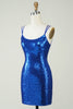 Load image into Gallery viewer, Royal Blue Tight Sequins Backless Homecoming Dress