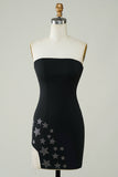 Stilig Sheath Strapless Black Short Homecoming Dress med dusk