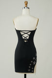 Stilig Sheath Strapless Black Short Homecoming Dress med dusk