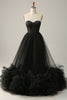 Load image into Gallery viewer, A Line Sweetheart Black Corset Prom Dress med Ruffled