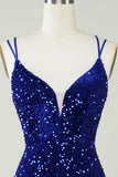 Slire Royal Blue Sequins Kort Homecoming kjole med Criss Cross Back