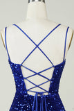 Slire Royal Blue Sequins Kort Homecoming kjole med Criss Cross Back